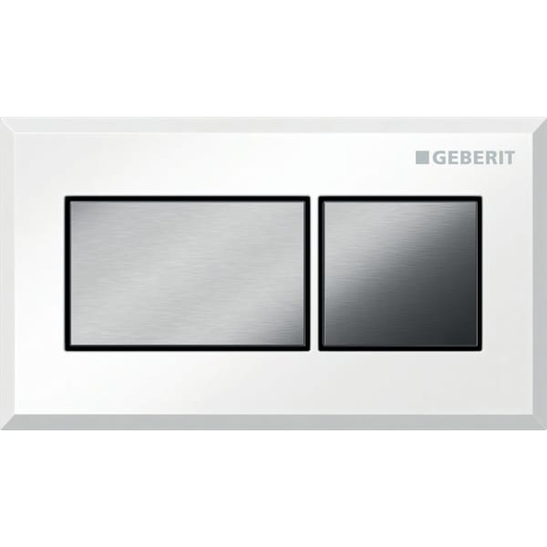 Geberit remote flush actuation, square design, pneumatic, for dual flush, for Sigma concealed cistern 8 cm, concealed actuator: white, chrome-plated, brushed