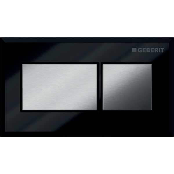 Geberit remote flush actuation, square design, pneumatic, for dual flush, for Sigma concealed cistern 8 cm, concealed actuator: black, chrome-plated, brushed 