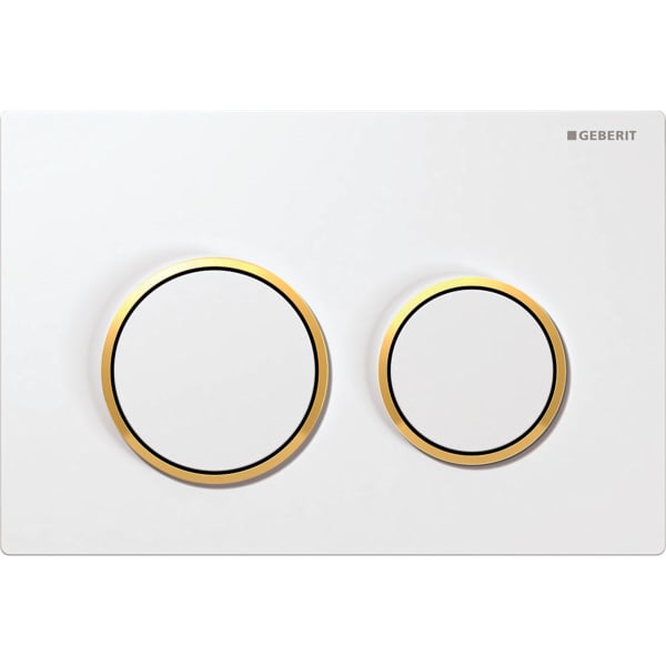 Geberit flush plate Omega20, for dual flush: white, gold-plated