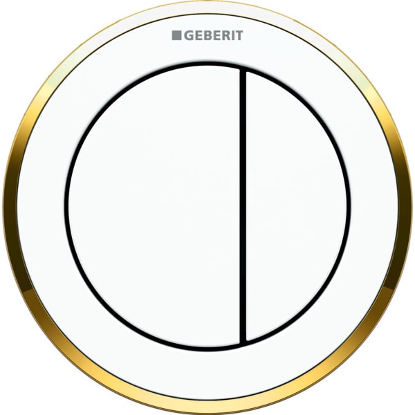 Geberit remote flush actuation type 10, pneumatic, for dual flush, furniture actuator: white, gold-plated 