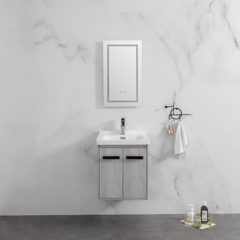 Delight wall mounted (2 doors) vanity (Ash grey) & ceramic basin Basin (DEL50GW)