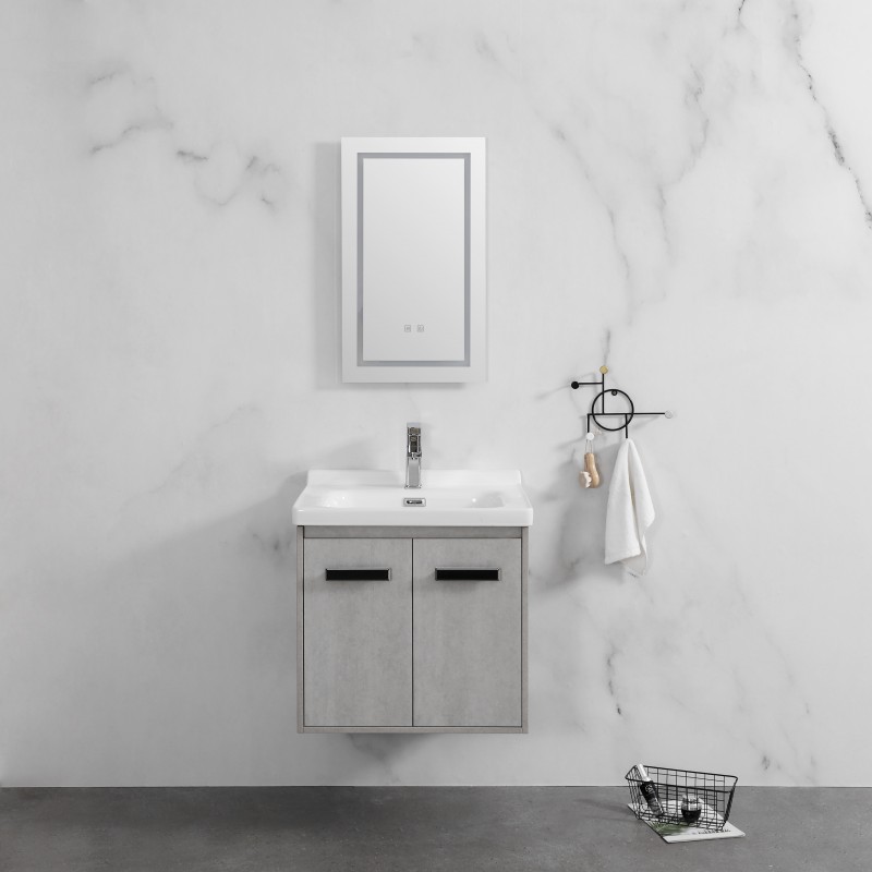 Delight wall mounted (2 door) vanity (Ash grey) & ceramic basin Basin (DEL60GW)