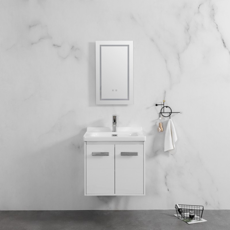 Delight wall mounted (2 door) vanity (Gloss white) & ceramic basin Basin (DEL60WW)
