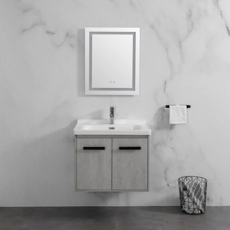 Delight wall mounted (2 door) vanity (Ash grey) & ceramic basin Basin (DEL70GW)