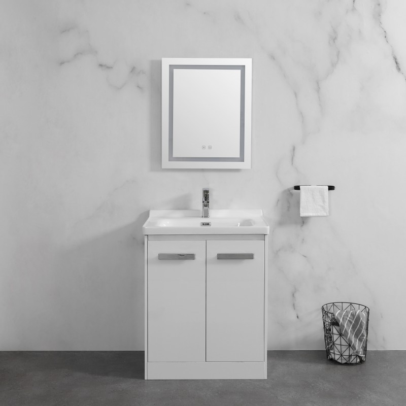 Delight floor standing (2 door) vanity (Gloss white) & ceramic basin Basin (DEL70WF)