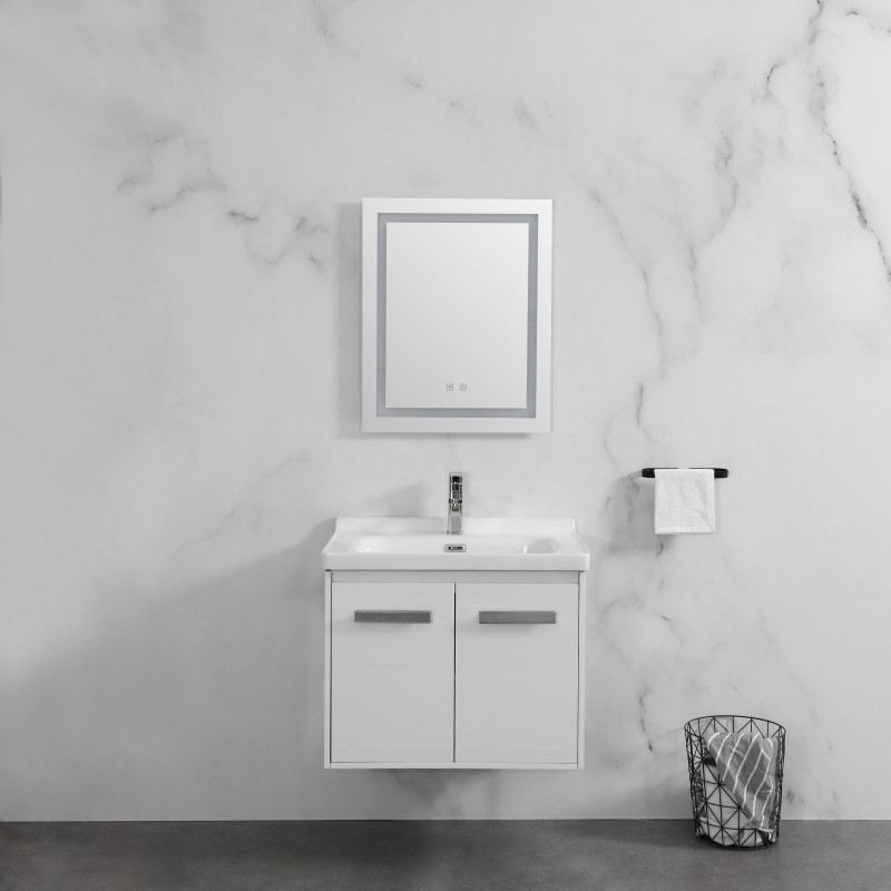 Delight wall mounted (2 door) vanity (Gloss white) & ceramic basin Basin (DEL70WW)