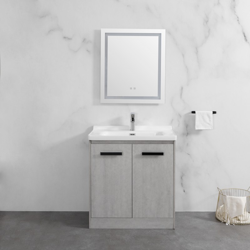 Delight floor standing (2 door) vanity (Ash grey) & ceramic basin Basin (DEL80GF)
