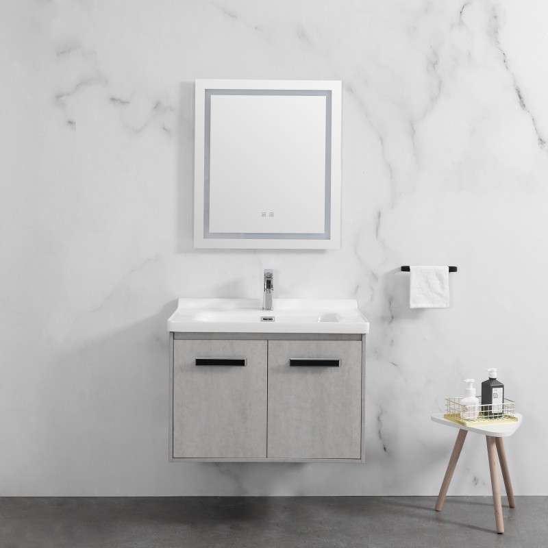 Delight wall mounted (2 door) vanity (Ash grey) & ceramic basin Basin (DEL80GW)
