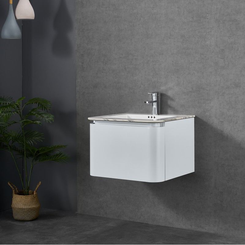 Desire floor standing 1 drawer gloss white vanity & basin with porcelain top Bas (DES60-WW)