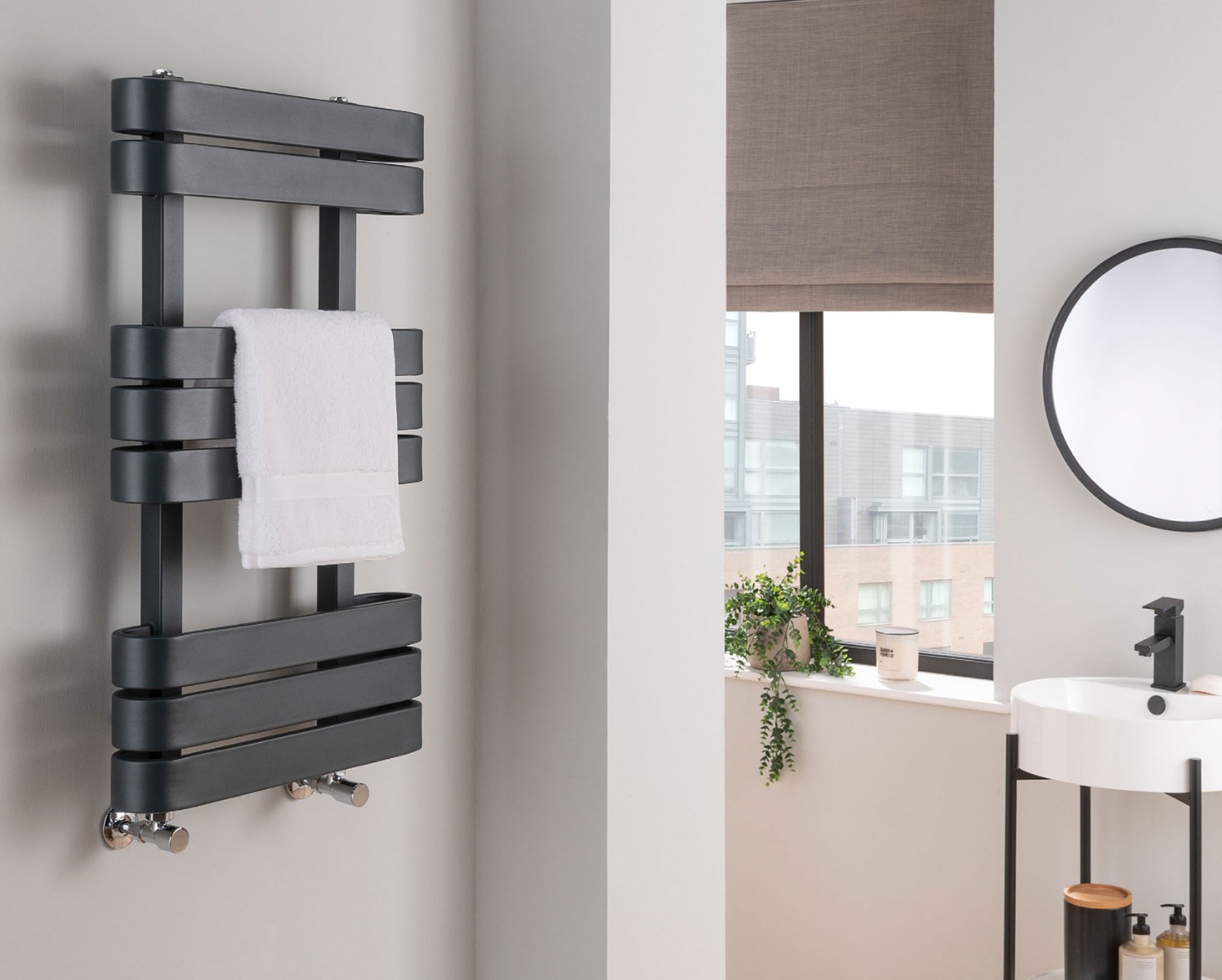 Contemporary Sierra Towel Rail Heating Only - Anthracite 1200x500