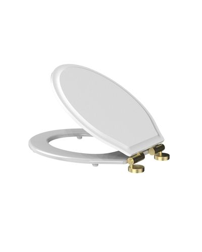 White Wooden Toilet Seat Hinges - Brushed Brass