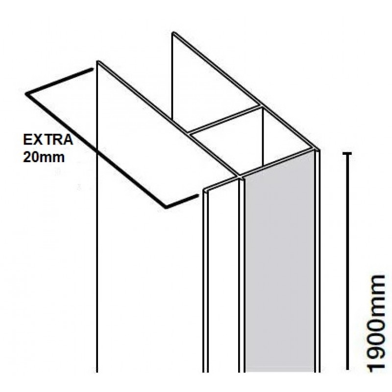 Extension Profile 20Mm For 6Mm Glass - 1900Mm (EP-20)