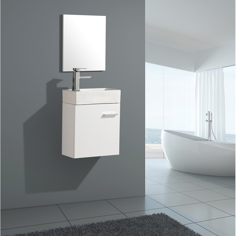 Flora wall hung square vanity & ceramic basin (Colour - High Gloss White) Basin (F6WH)
