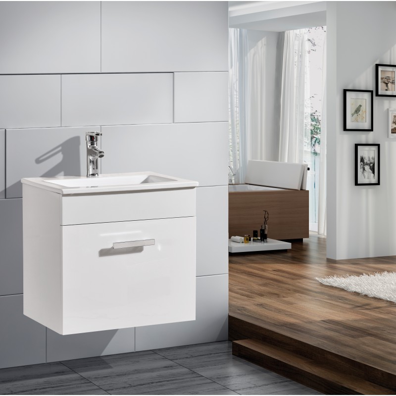 Fella Wall hung vanity unit (1 drawer) & ceramic basin (FEL610W)