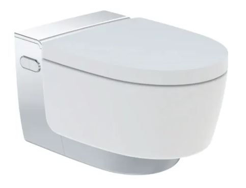 Geberit AquaClean Mera Classic WC Complete Solution Wall Hung Pan & Seat with Gloss Chrome Detail
