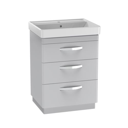 Compass 600 Three Drawer Vanity Unit - Gloss Light Grey