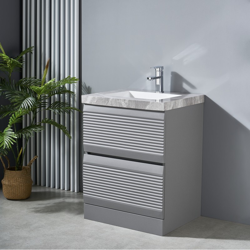 Grace stainless steel two drawers floor standing vanity & porcelain top, undermo (GRA-60GF)