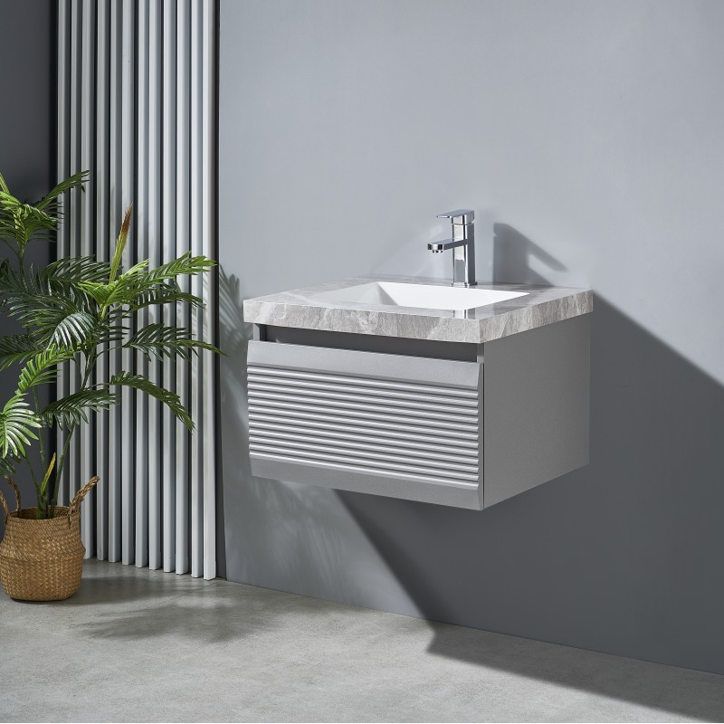 Grace stainless steel single drawer wall mounted vanity & porcelain top, undermo (GRA-60GW)