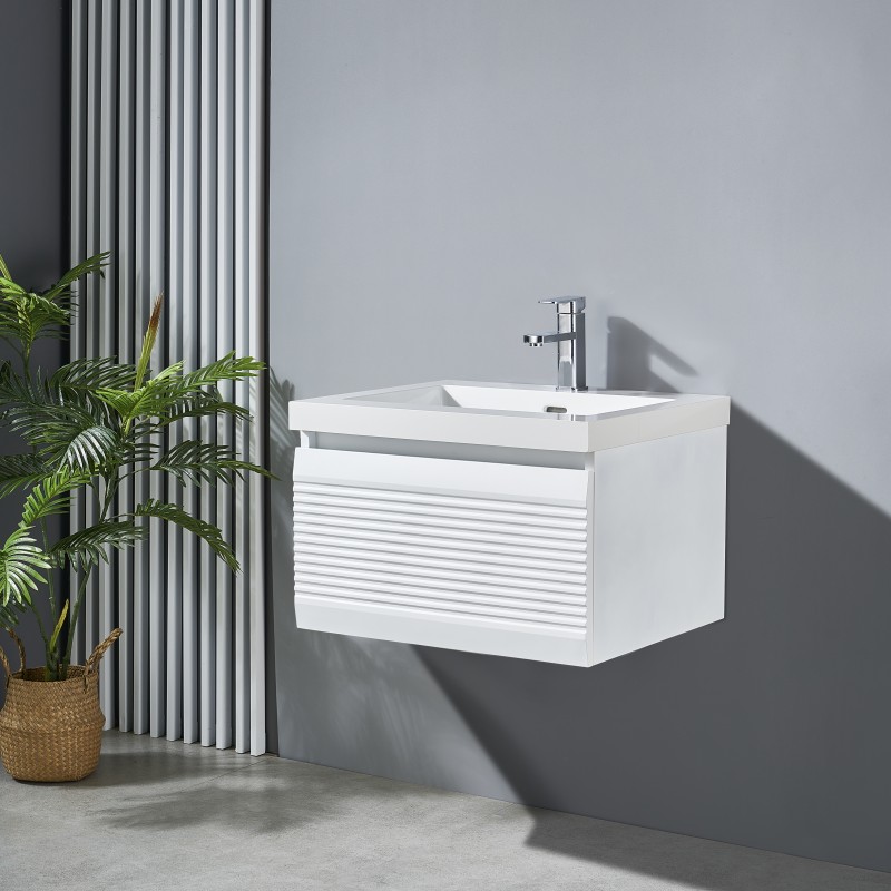 Grace stainless steel single drawer wall hung vanity & porcelain top, undermount (GRA-60WW)