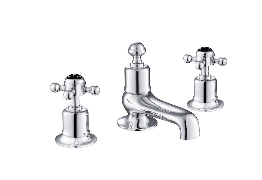 JTP - Grosvenor Black, Cross 3 Hole Deck Mounted Bath Filler