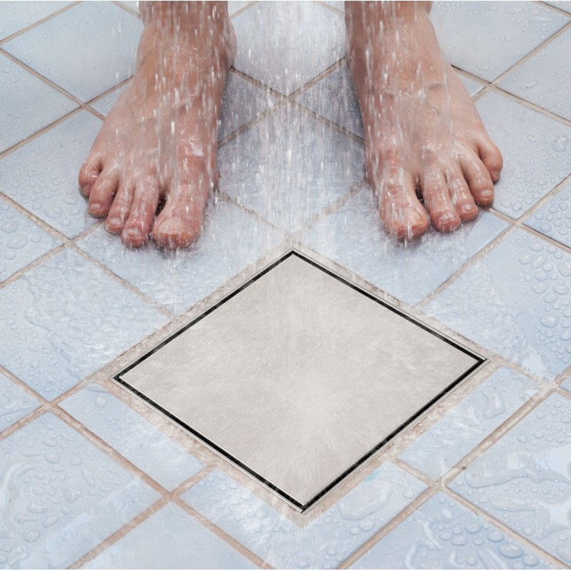 Luxury Shower Drain & Tillable / Reversible Flat S/S Top Grate - Square 150 x 15 (LDS150)