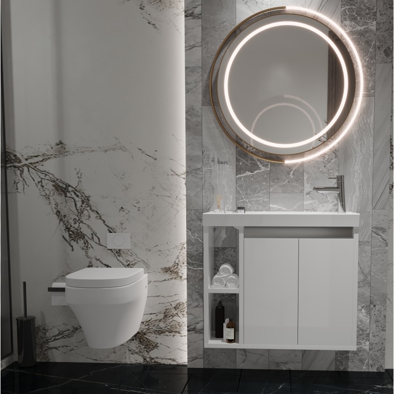Inspire wall mounted 2 door , open shelve vanity unit ( gloss white) & ceramic b (INS60-W)