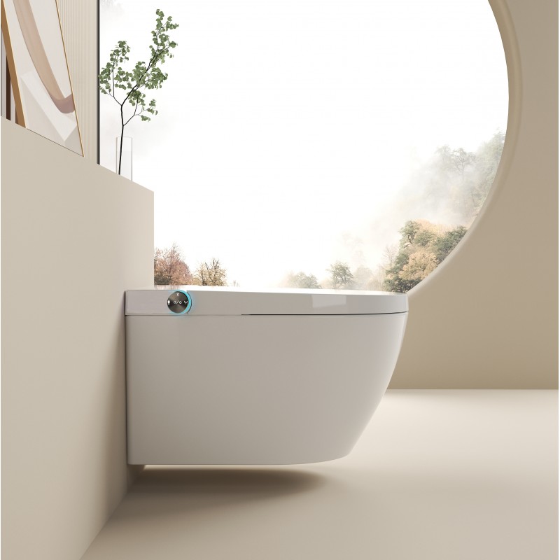 Intelligent rimless wall hung toilet with pre-installed bidet, built-in tank, sm (INT-01T)
