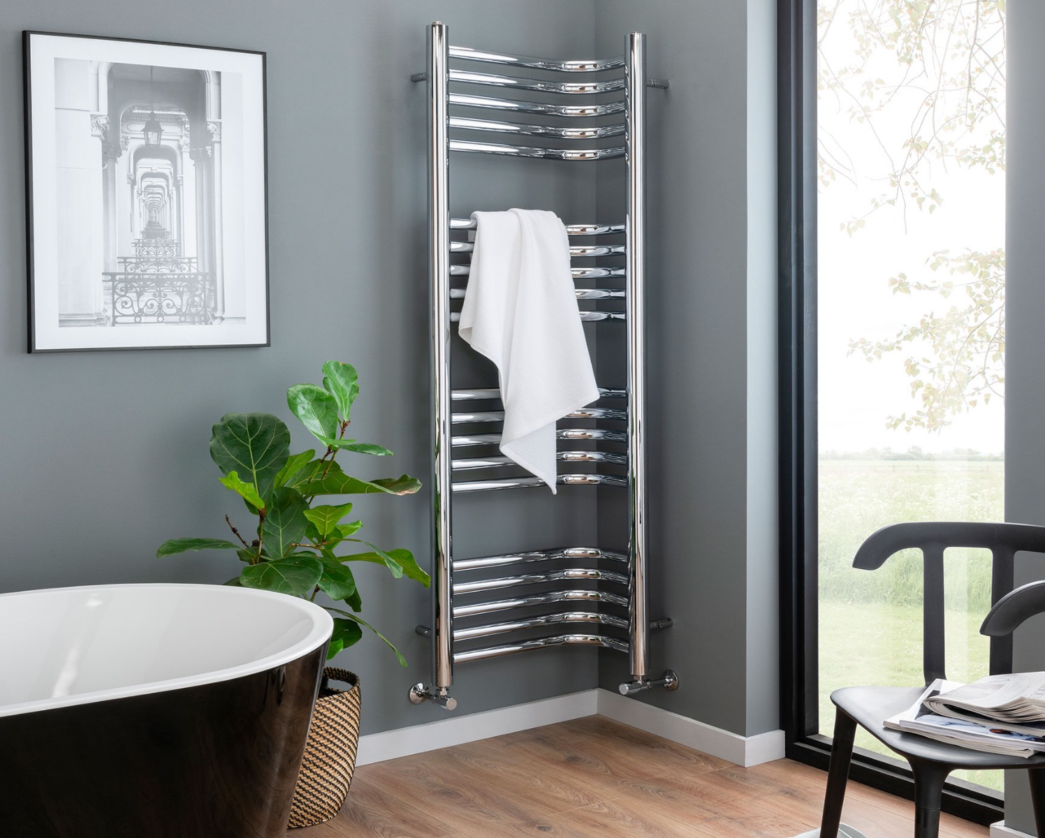 Contemporary Inttra MS Towel Rail Electric Only - Chrome 1240x556