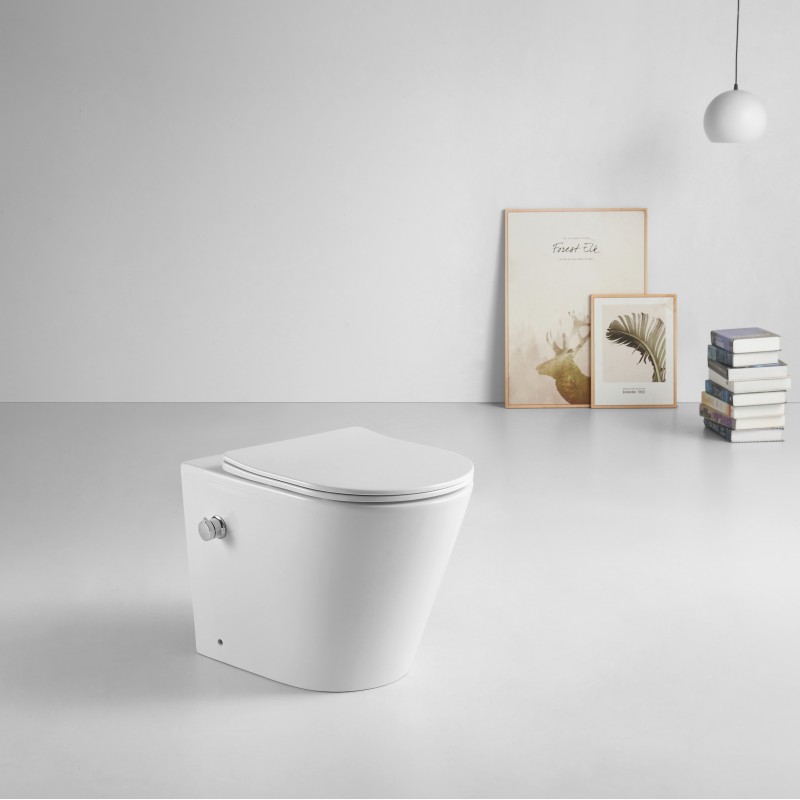 Klozet rimless back to wall pan with pre-installed bidet on/off valve & soft clo (KLZ002)