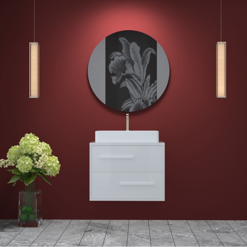 Legacy wall mounted 2 drawer vanity unit (Gloss white) with white glass top & ce (LEG65-WW)