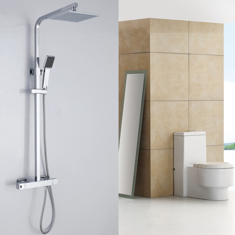 Luxury square thermostatic shower valve (2 option) with rigid riser rail kit - ( (LSTS12)
