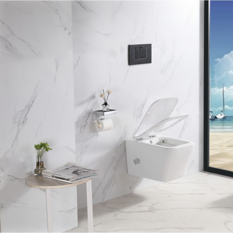 Klozet SQ rimless wall hung pan with pre-installed bidet mixing valve + seat (KLZ-S15)
