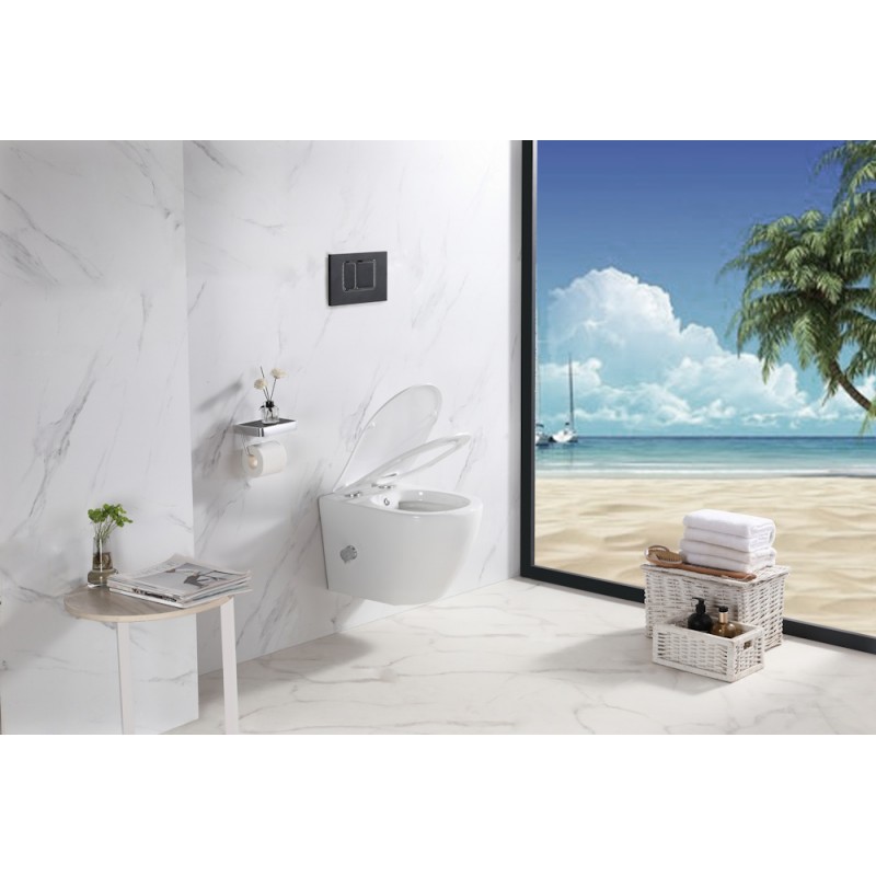 Klozet rimles wall hung pan with pre-installed bidet on/off valve & soft close s (KLZ001)