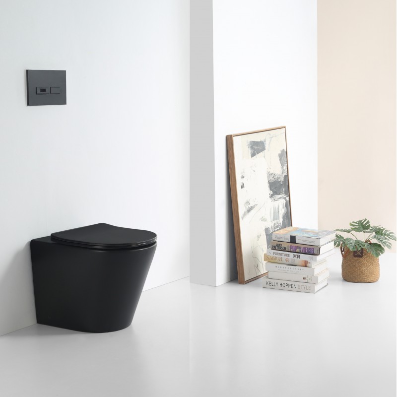 Onyx rimless back to wall WC pan with soft close seat - Matt Black (ONX-N02)