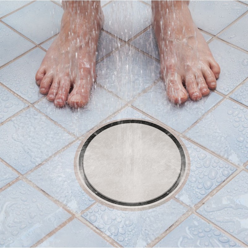 Luxury Shower Drain & Tillable / Reversible. Flat S/S Top Grate - Round 150 x 15 (LDR150)
