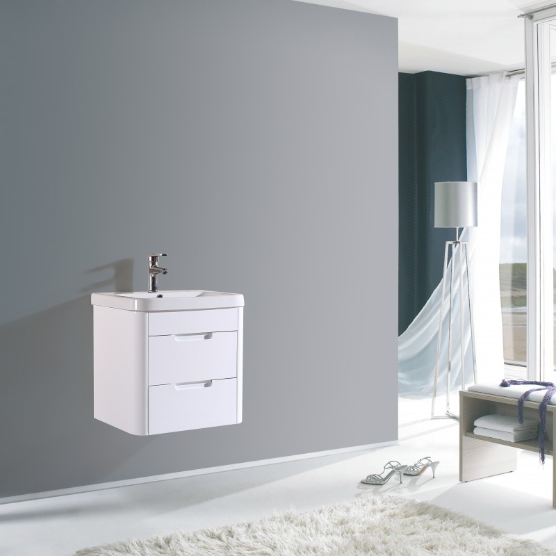 Plus wall hung (2 Drawer) vanity & ceramic basin (PLUS-50WW)