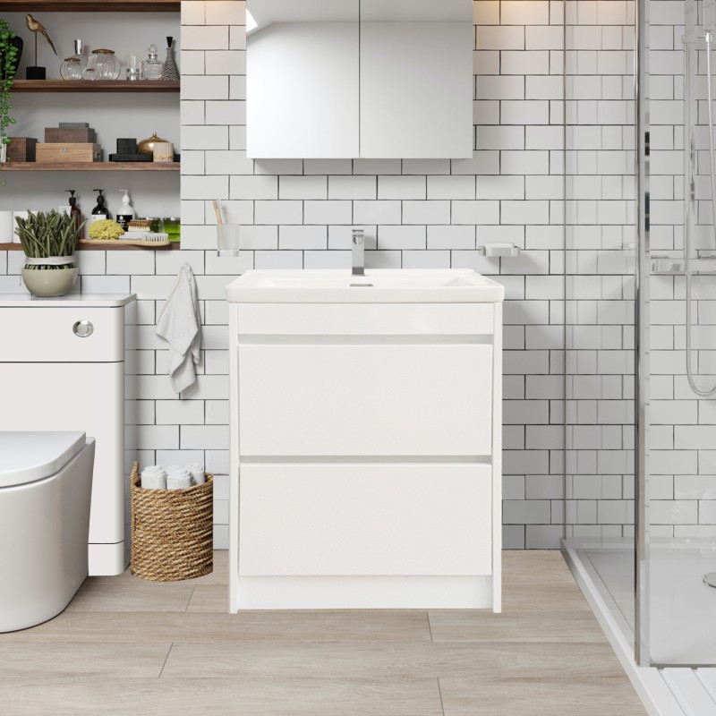 Pure 2 drawer floor vanity unit & ceramic basin - 400 mm Vanity (PUR-40F)