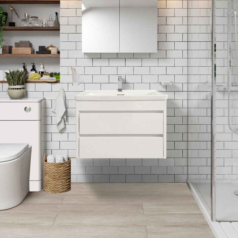 Pure 2 drawer wall vanity & ceramic basin - 400mm Vanity (PUR-40W)