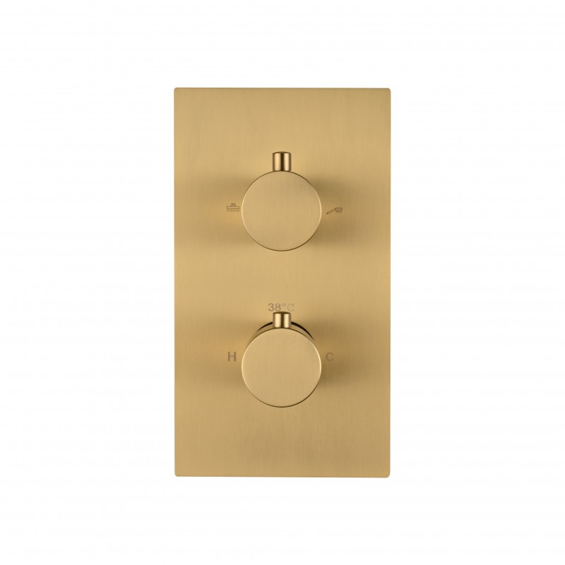 Round twin handle thermostatic shower valve (Vertical) 1-outlet Brush Gold (RTV1- BG)