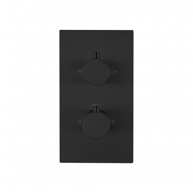 Round twin knob thermostatic shower valve 1 - outlet (VERTICAL) Matt Black (RTV1-MB)