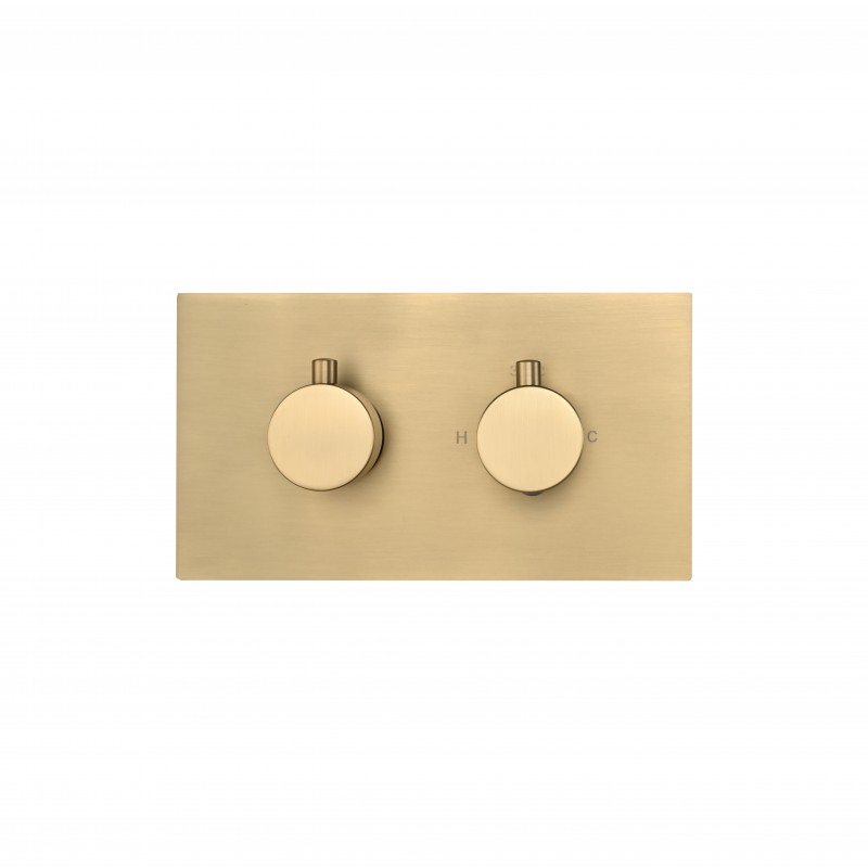 Round twin handle thermostatic shower valve (Horizontal) 2-outlet Brush Gold (RTV2-H-BG)