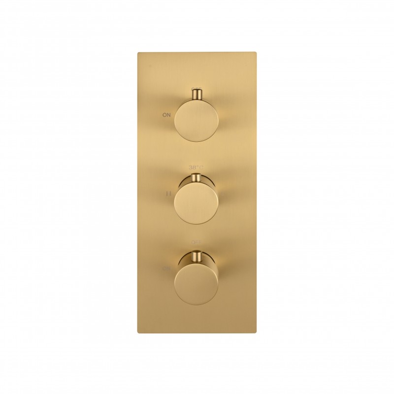 Round three handle thermostatic shower valve (Vertical), 2-outlet Brush Gold (RTV3-BG)