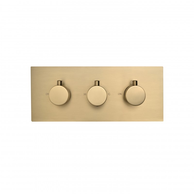 Round three handle thermostatic shower valve (Vertical), 2-outlet - Horizontal (RTV3-H-BG)
