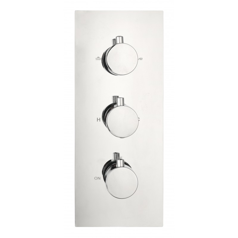 Round three handle thermostatic shower valve (Vertical), 2-outlet Chrome (RTV3)
