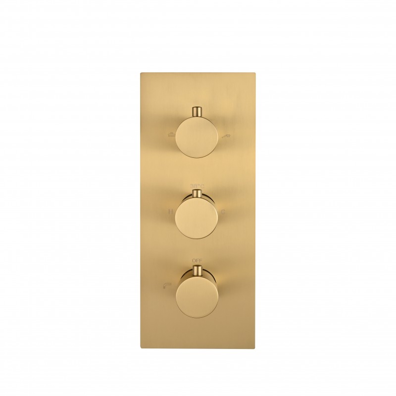 Round three handle thermostatic shower valve (Vertical), 3-outlet Brush Gold (RTV4-BG)