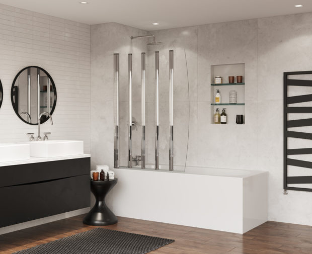 Bath Screen Folding 5 Panel 1060 X 245mm Chrome