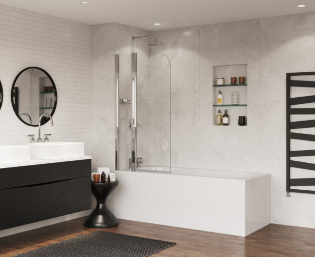 Bath Screen Compact Curved with Panel 800 X 1400mm Chrome