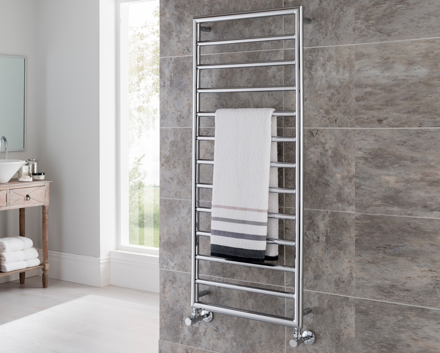Contemporary Smooth Towel Rail Heating Only - Chrome 1200x500