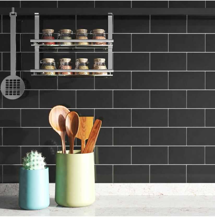 Soho Retro Black Gloss Pressed Glazed Ceramic 75x150mm- Price per m2