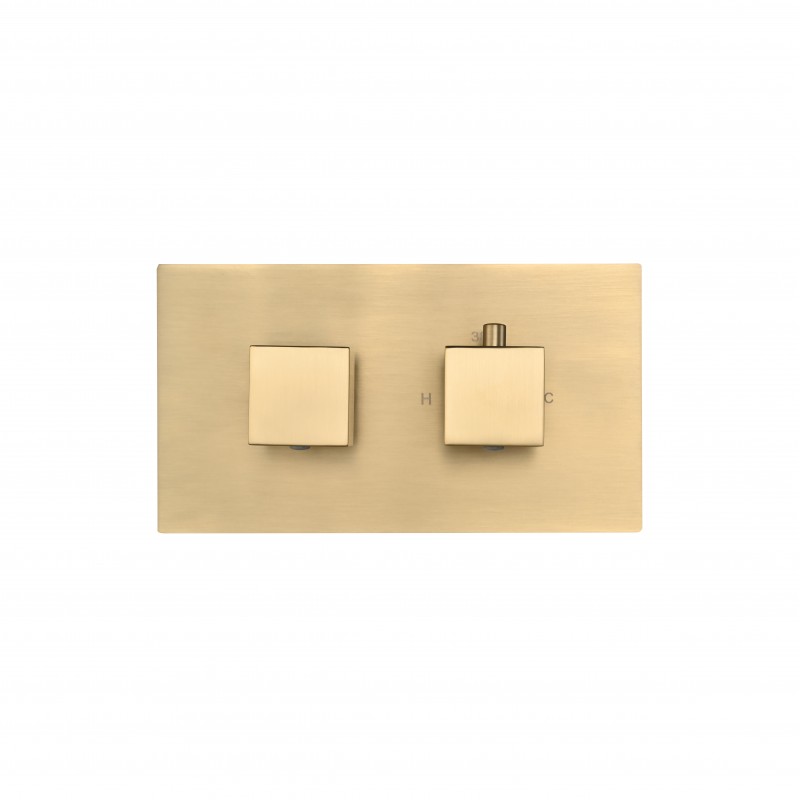 Square twin handle thermostatic shower valve (Horizontal), 1-outlet Brush Gold (STV1-H-BG)